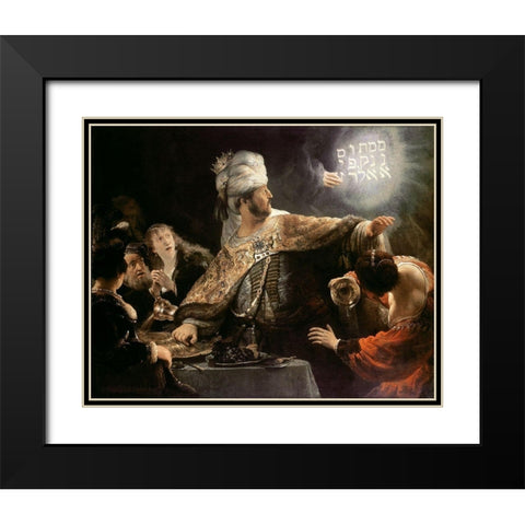 Belshazzars Feast Black Modern Wood Framed Art Print with Double Matting by Rembrandt Van Rijn,
