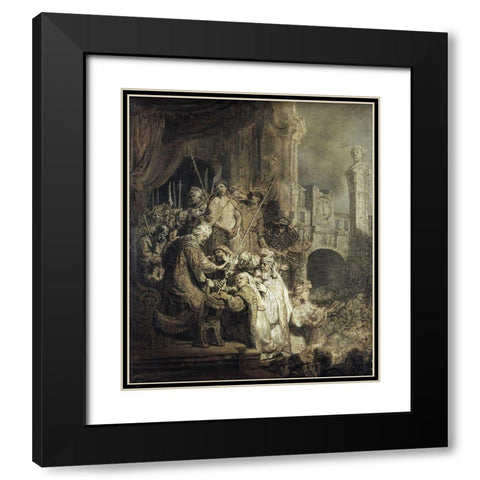 Christ Presented To The People Black Modern Wood Framed Art Print with Double Matting by Rembrandt Van Rijn,