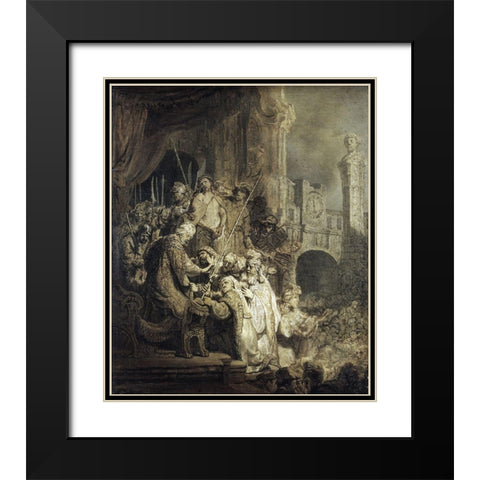 Christ Presented To The People Black Modern Wood Framed Art Print with Double Matting by Rembrandt Van Rijn,