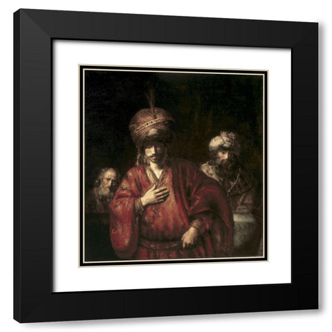 David and Uriah Black Modern Wood Framed Art Print with Double Matting by Rembrandt Van Rijn,