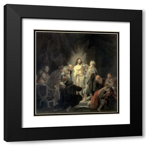 Disbelief of Apostle Thomas Black Modern Wood Framed Art Print with Double Matting by Van Rijn, Rembrandt
