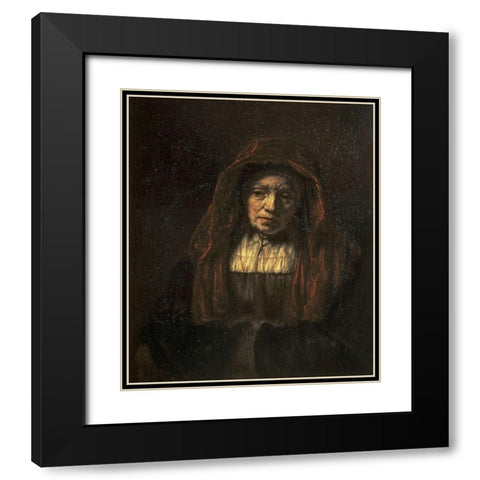 Portrait of An Old Woman Black Modern Wood Framed Art Print with Double Matting by Rembrandt Van Rijn,
