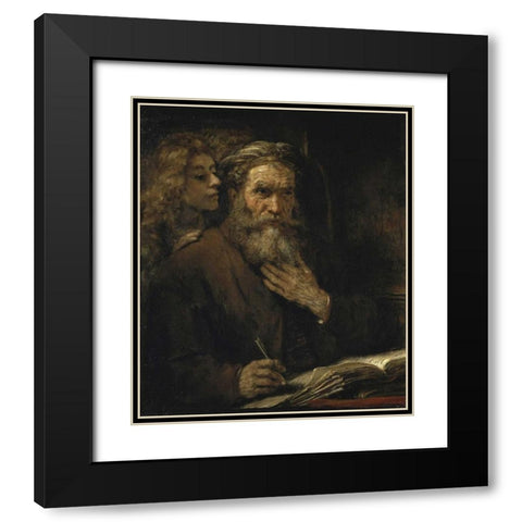 Saint Matthew and The Angel Black Modern Wood Framed Art Print with Double Matting by Van Rijn, Rembrandt