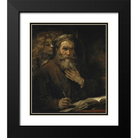 Saint Matthew and The Angel Black Modern Wood Framed Art Print with Double Matting by Van Rijn, Rembrandt