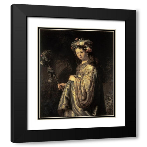 Saskia As Flora Black Modern Wood Framed Art Print with Double Matting by Rembrandt Van Rijn,