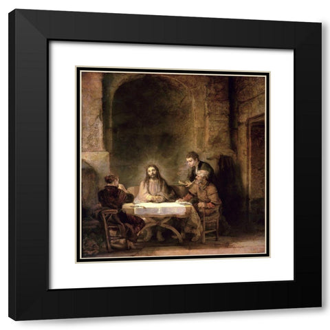 Supper at Emmaus Black Modern Wood Framed Art Print with Double Matting by Rembrandt Van Rijn,