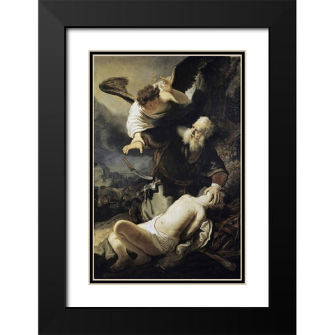 The Sacrifice of Isaac Black Modern Wood Framed Art Print with Double Matting by Rembrandt Van Rijn,