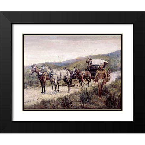 Halted Stagecoach Black Modern Wood Framed Art Print with Double Matting by Remington, Frederic