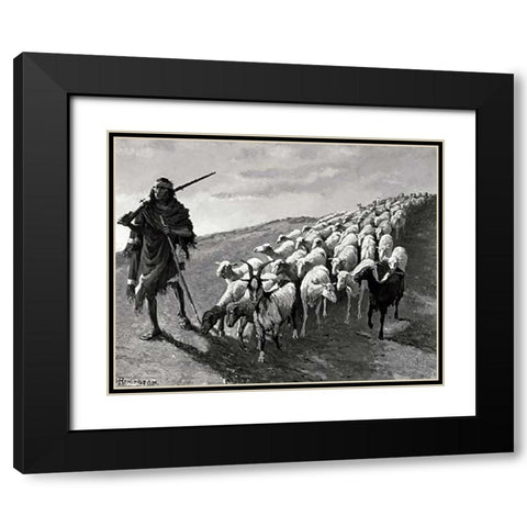 Navajo Sheepherder Black Modern Wood Framed Art Print with Double Matting by Remington, Frederic