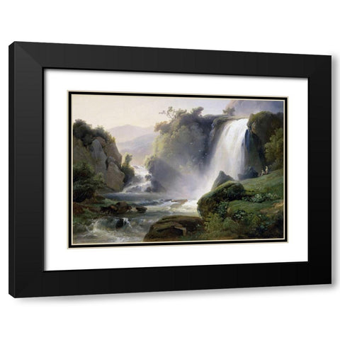 Tivoli Waterfall Black Modern Wood Framed Art Print with Double Matting by Redmond, Jean Charles Joseph