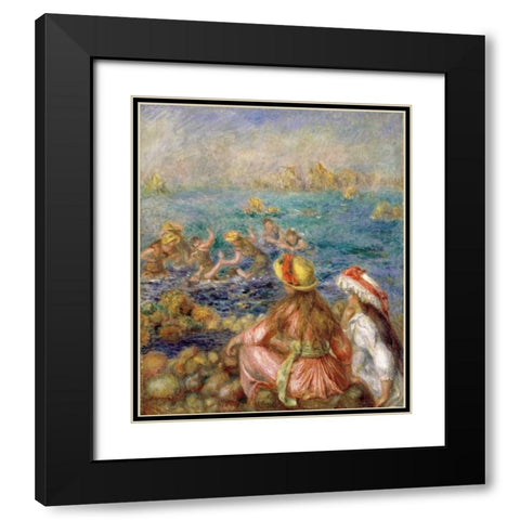 Bathers Black Modern Wood Framed Art Print with Double Matting by Renoir, Pierre-Auguste