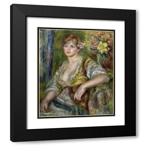 Blonde in Pink Black Modern Wood Framed Art Print with Double Matting by Renoir, Pierre-Auguste