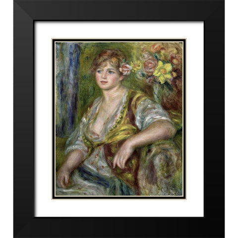 Blonde in Pink Black Modern Wood Framed Art Print with Double Matting by Renoir, Pierre-Auguste