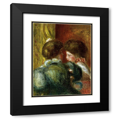 Deux Tetes de Femmes, or La Loge Black Modern Wood Framed Art Print with Double Matting by Renoir, Pierre-Auguste