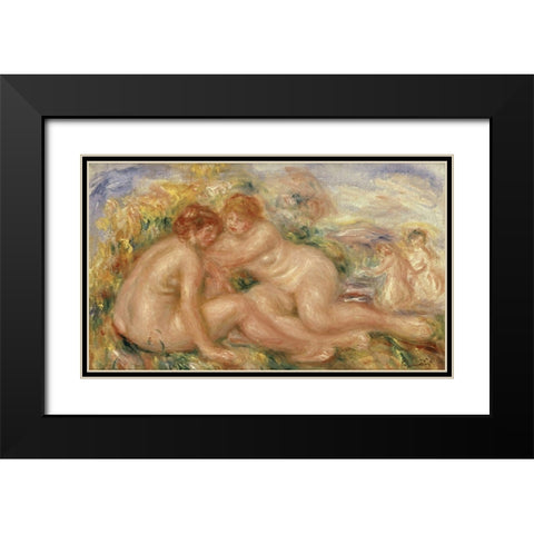 Four Bathers Black Modern Wood Framed Art Print with Double Matting by Renoir, Pierre-Auguste