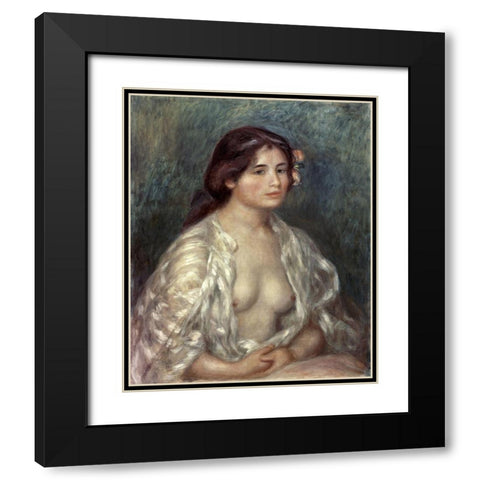 Gabrielle in an Open Blouse Black Modern Wood Framed Art Print with Double Matting by Renoir, Pierre-Auguste