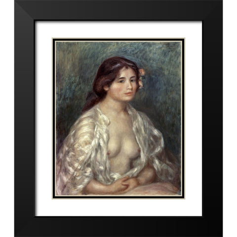 Gabrielle in an Open Blouse Black Modern Wood Framed Art Print with Double Matting by Renoir, Pierre-Auguste