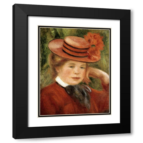 Girl with a Red Hat Black Modern Wood Framed Art Print with Double Matting by Renoir, Pierre-Auguste