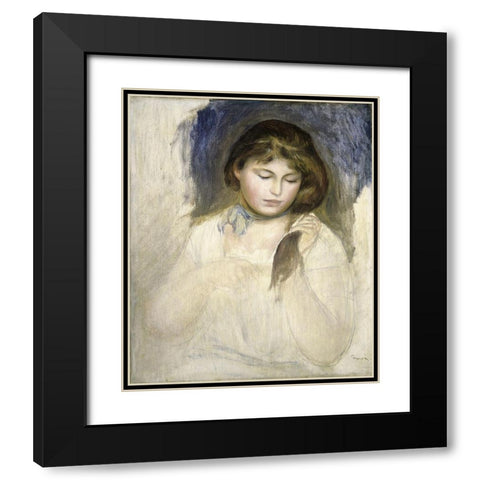 Head of Gabrielle Black Modern Wood Framed Art Print with Double Matting by Renoir, Pierre-Auguste
