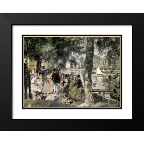 La Grenouilliere - Bathers In The Seine Black Modern Wood Framed Art Print with Double Matting by Renoir, Pierre-Auguste