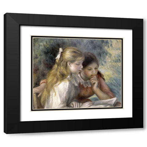 La Lecture Black Modern Wood Framed Art Print with Double Matting by Renoir, Pierre-Auguste