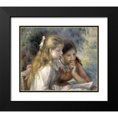 La Lecture Black Modern Wood Framed Art Print with Double Matting by Renoir, Pierre-Auguste