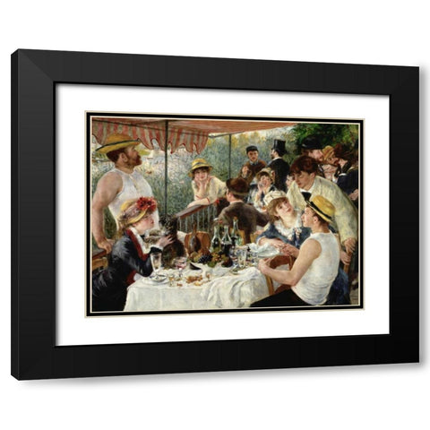 Luncheon of the Boating Party Black Modern Wood Framed Art Print with Double Matting by Renoir, Pierre-Auguste