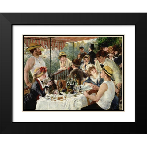 Luncheon of the Boating Party Black Modern Wood Framed Art Print with Double Matting by Renoir, Pierre-Auguste