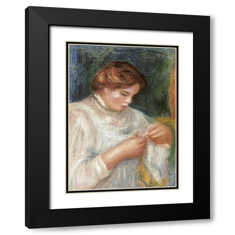 The Seamstress Black Modern Wood Framed Art Print with Double Matting by Renoir, Pierre-Auguste
