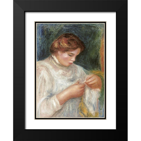 The Seamstress Black Modern Wood Framed Art Print with Double Matting by Renoir, Pierre-Auguste