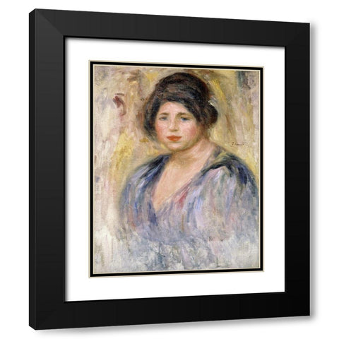 The Woman with a Hat (La Femme au Chapeau) Black Modern Wood Framed Art Print with Double Matting by Renoir, Pierre-Auguste