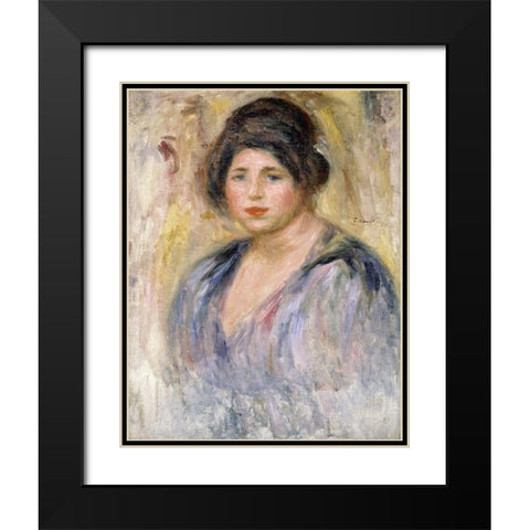 The Woman with a Hat (La Femme au Chapeau) Black Modern Wood Framed Art Print with Double Matting by Renoir, Pierre-Auguste