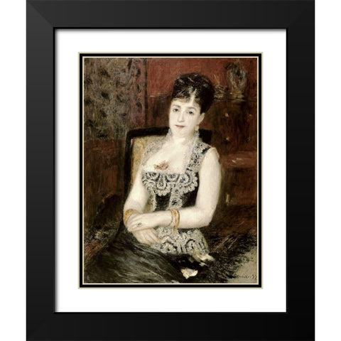 Portrait of a Woman Black Modern Wood Framed Art Print with Double Matting by Renoir, Pierre-Auguste