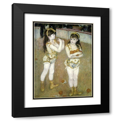 Two Little Circus Girls Black Modern Wood Framed Art Print with Double Matting by Renoir, Pierre-Auguste