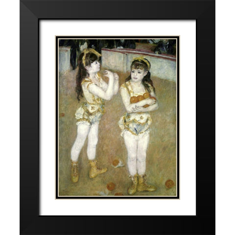 Two Little Circus Girls Black Modern Wood Framed Art Print with Double Matting by Renoir, Pierre-Auguste