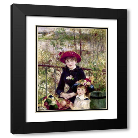 Two Sisters - On The Terrace Black Modern Wood Framed Art Print with Double Matting by Renoir, Pierre-Auguste