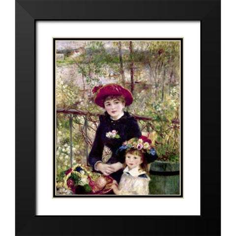 Two Sisters - On The Terrace Black Modern Wood Framed Art Print with Double Matting by Renoir, Pierre-Auguste