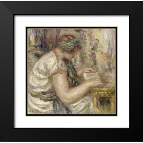 Woman in an Arabian Blouse Reading Black Modern Wood Framed Art Print with Double Matting by Renoir, Pierre-Auguste