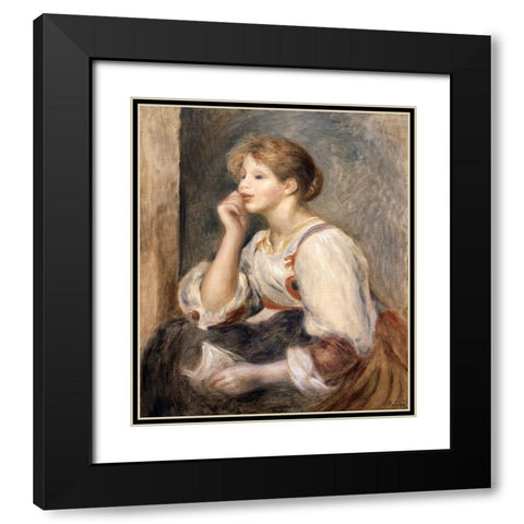 Woman with a Letter Black Modern Wood Framed Art Print with Double Matting by Renoir, Pierre-Auguste