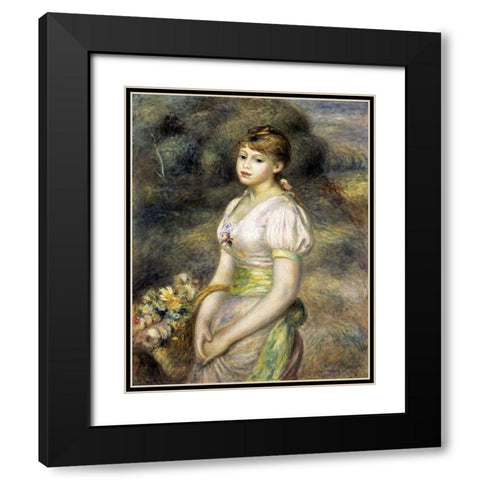 Young Girl Carrying a Basket of Flowers Black Modern Wood Framed Art Print with Double Matting by Renoir, Pierre-Auguste
