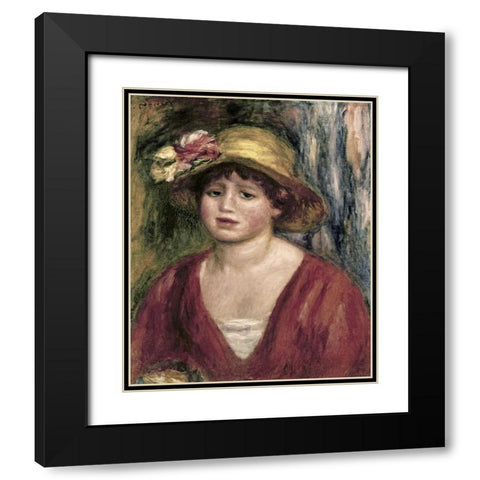 Young Girl In a Red Dress Black Modern Wood Framed Art Print with Double Matting by Renoir, Pierre-Auguste