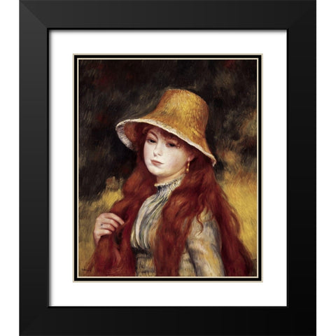 Young Girl in a Straw Hat Black Modern Wood Framed Art Print with Double Matting by Renoir, Pierre-Auguste
