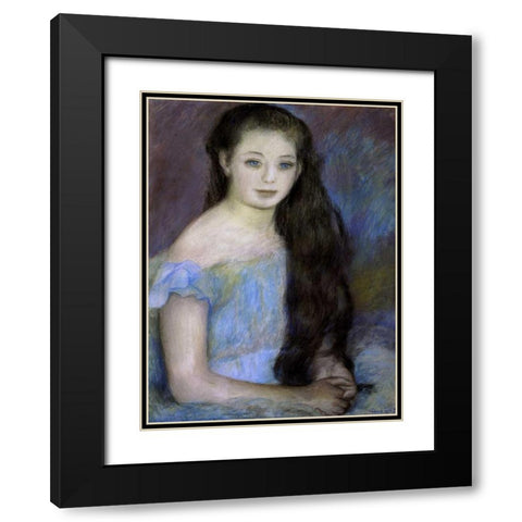 Young Girl With Dark Brown Hair Black Modern Wood Framed Art Print with Double Matting by Renoir, Pierre-Auguste