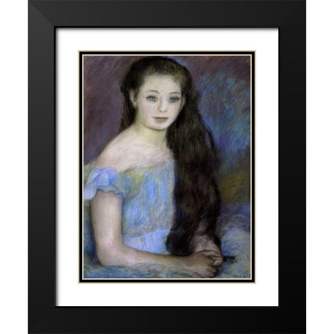 Young Girl With Dark Brown Hair Black Modern Wood Framed Art Print with Double Matting by Renoir, Pierre-Auguste