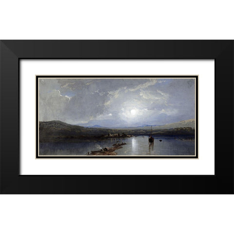 Moonlit River Black Modern Wood Framed Art Print with Double Matting by Richards, William Trost