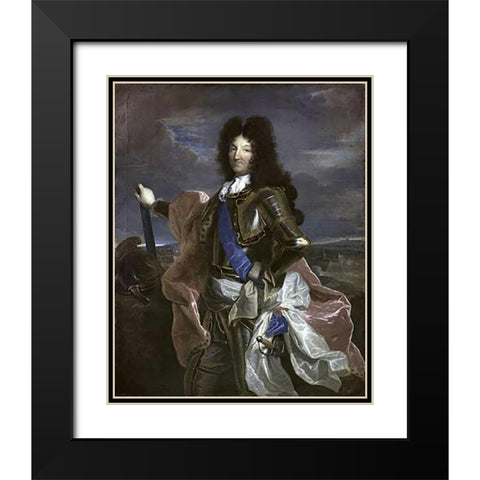 Louis XIV, King of France Black Modern Wood Framed Art Print with Double Matting by Rigaud, Hyacinthe