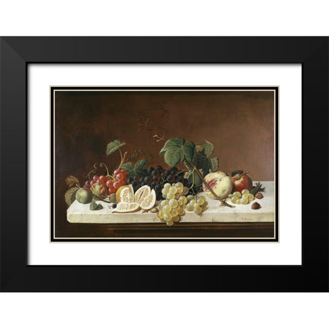 Still Life With Fruit Black Modern Wood Framed Art Print with Double Matting by Roesen, Severin