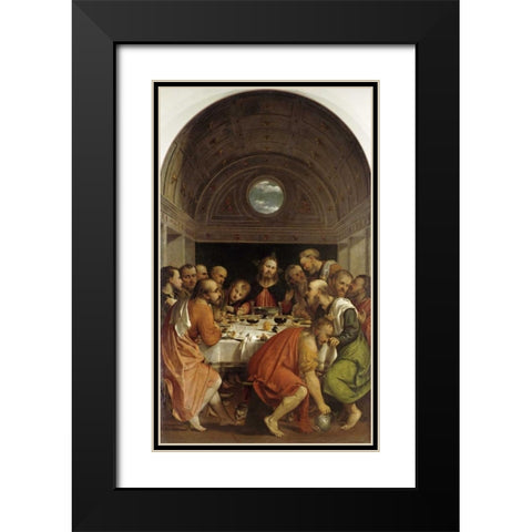 Last Supper Black Modern Wood Framed Art Print with Double Matting by Romanino