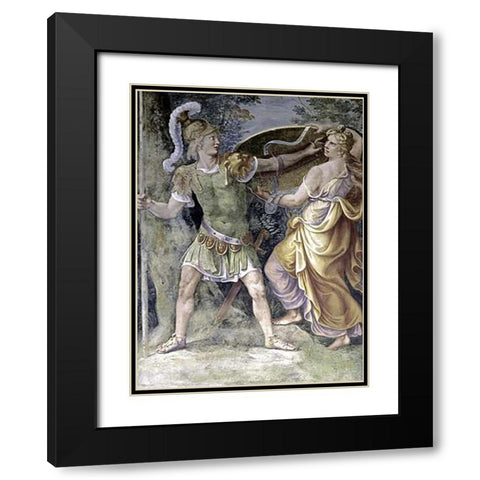 Thetis Arming Achilles Black Modern Wood Framed Art Print with Double Matting by Romano, Giulio