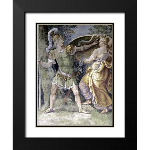 Thetis Arming Achilles Black Modern Wood Framed Art Print with Double Matting by Romano, Giulio